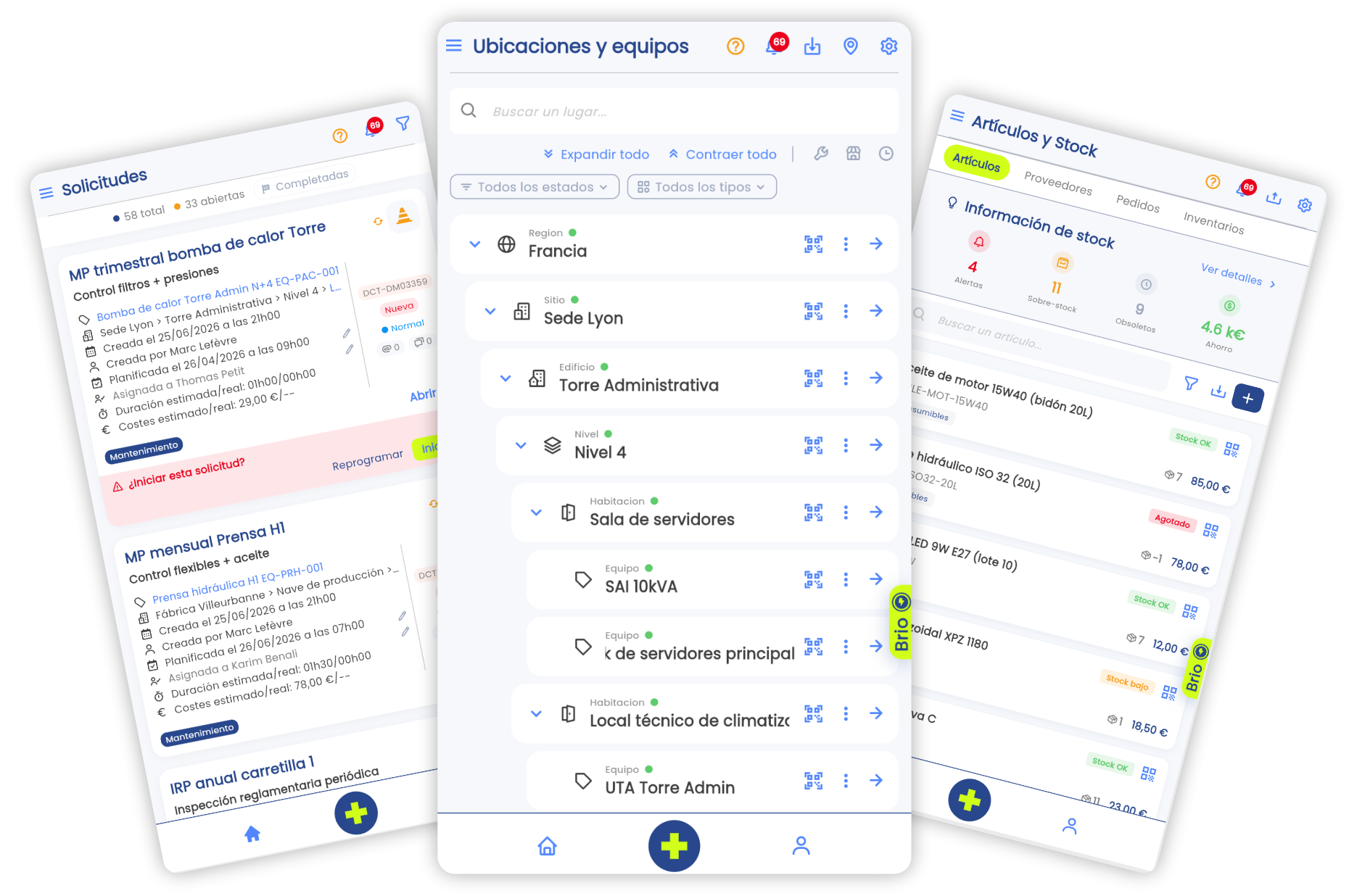 Aplicación móvil nativa Brifay en iOS y Android: dictado por voz, escaneo de códigos QR y notificaciones de terreno